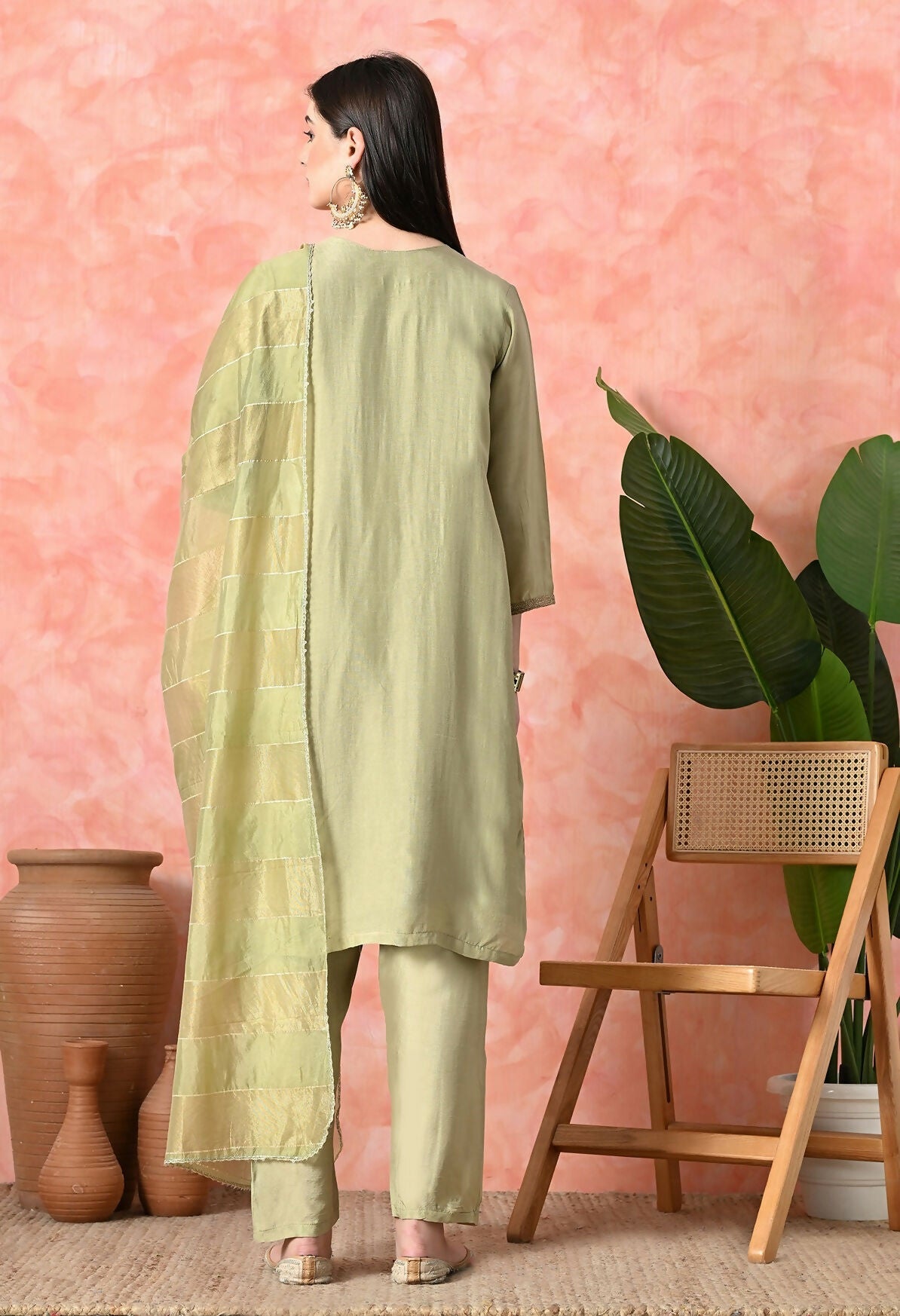 Light Green Pure Viscose Dola Kurta Set with Handwork and Organza