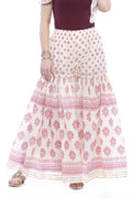 Off White and Maroon cotton palazzo with block print and delicate lace trim detail