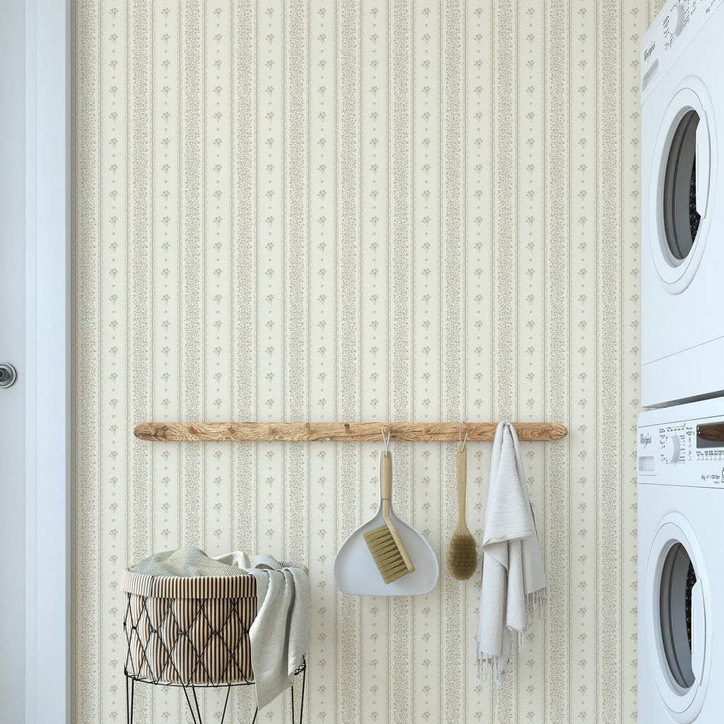 Lyla Striped Wallpaper in Burgundy, Blue, and Cream