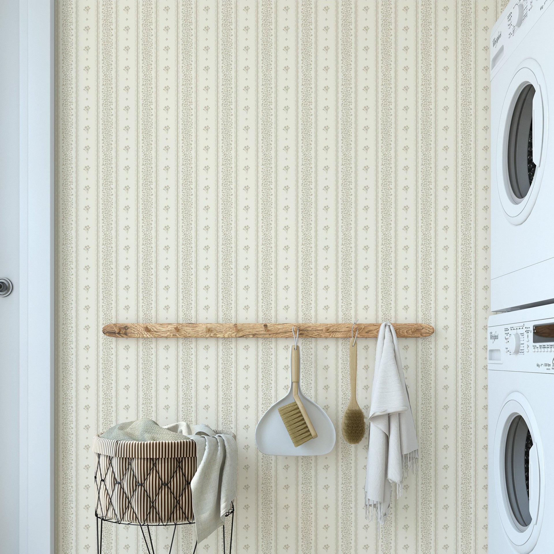 Lyla Striped Wallpaper in Burgundy, Blue, and Cream