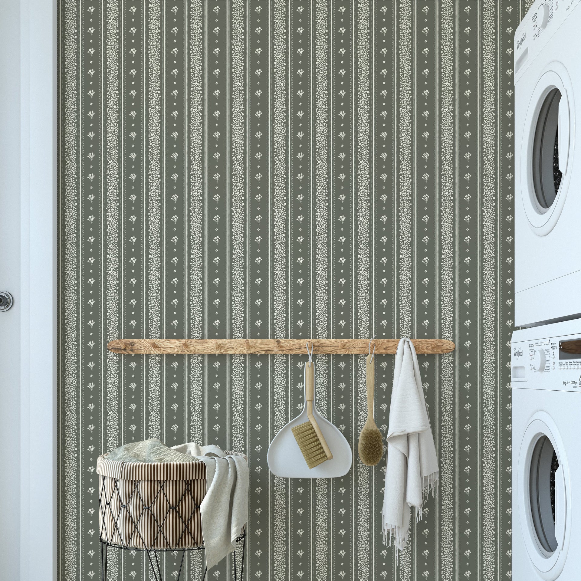Lyla Striped Wallpaper in Burgundy, Blue, and Cream
