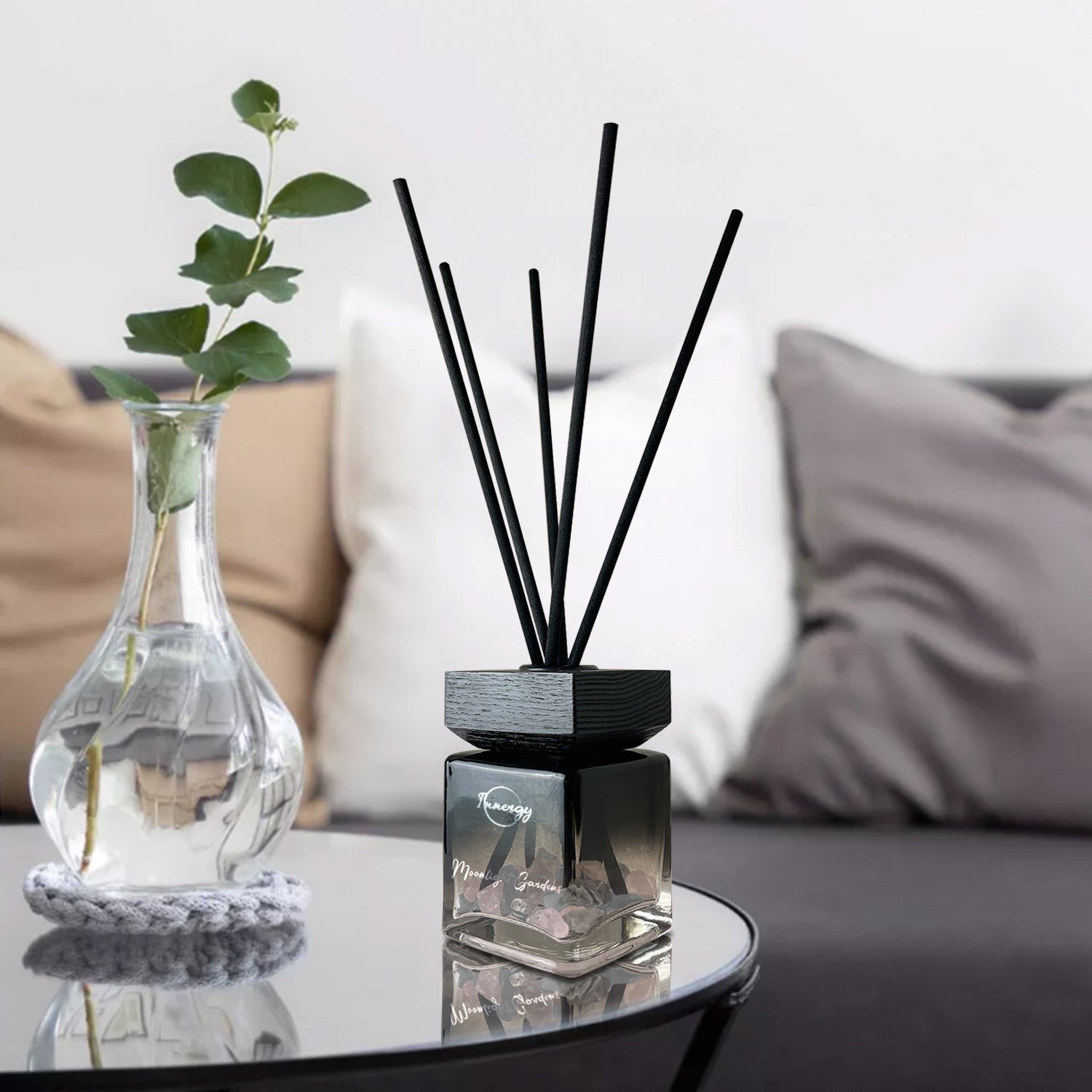 Moonlight Garden Crystal-Enhanced Reed Oil Diffuser, 3oz/100ml