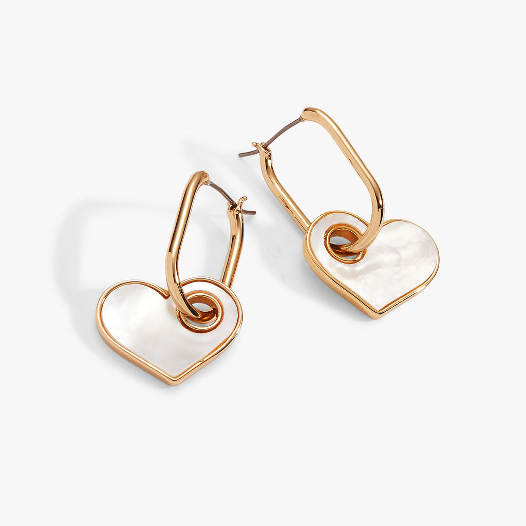 Mother of Pearl Heart Interchangeable Gold Hinge Hoop Earrings