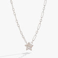 Silver open link chain necklace with a white mother of pearl star pendant and toggle closure