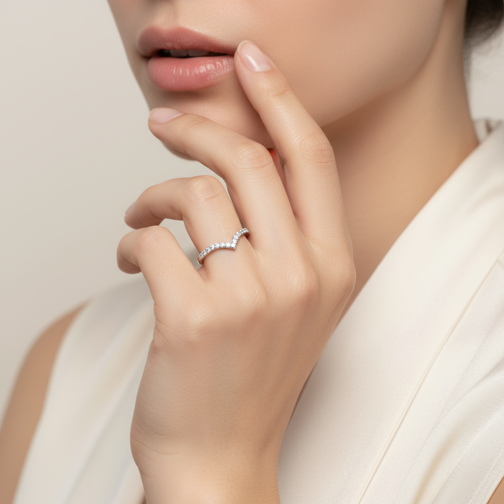 Aurora Curved 0.27 TCW Moissanite Wedding Stackable Band -  925 Sterling Silver