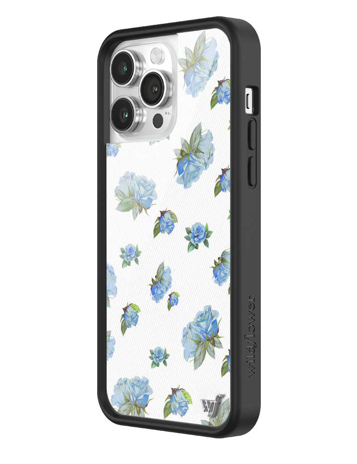 Moonlight Rose iPhone Case with Blue Floral Print and Black Bumper - Image 18