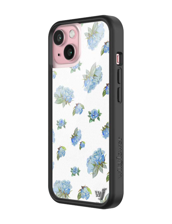 Moonlight Rose iPhone Case with Blue Floral Print and Black Bumper - Image 16