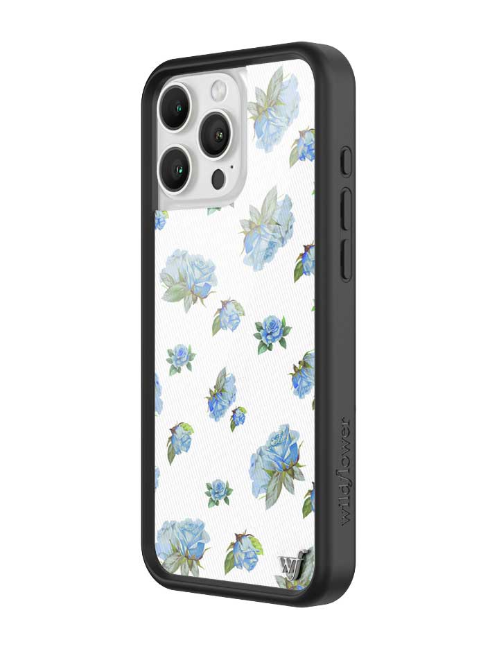 Moonlight Rose iPhone Case with Blue Floral Print and Black Bumper - Image 2