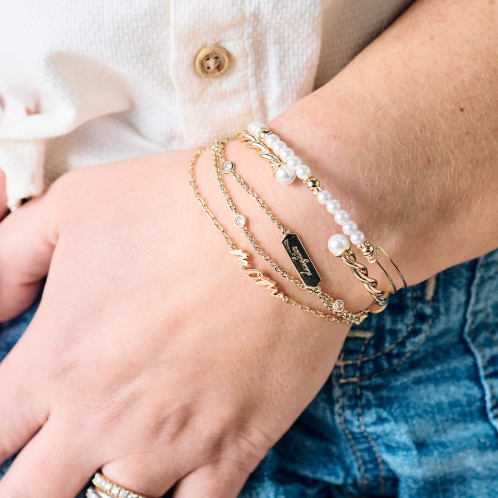Daughter Infinity Double Strand Bangle Bracelet in Gold and Silver