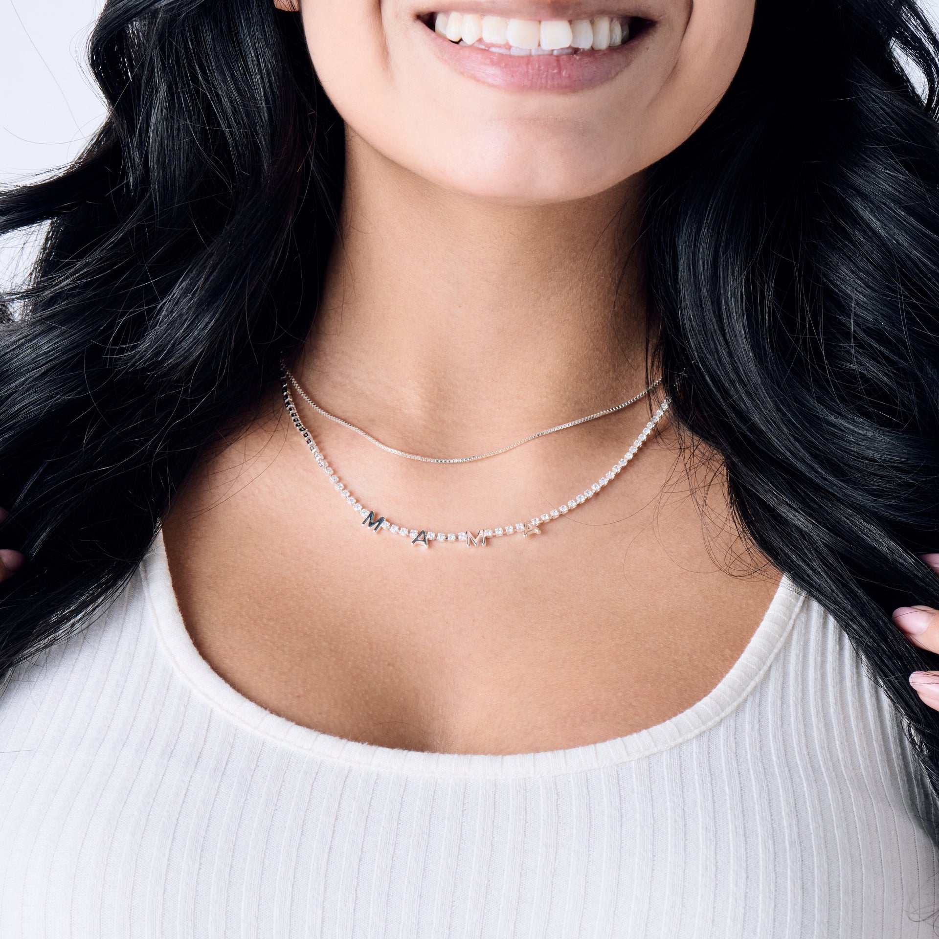 Modern Crystal Tennis Necklace for Women in Silver and White