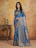 Sky blue silk blend saree with a soft luster and matching blouse