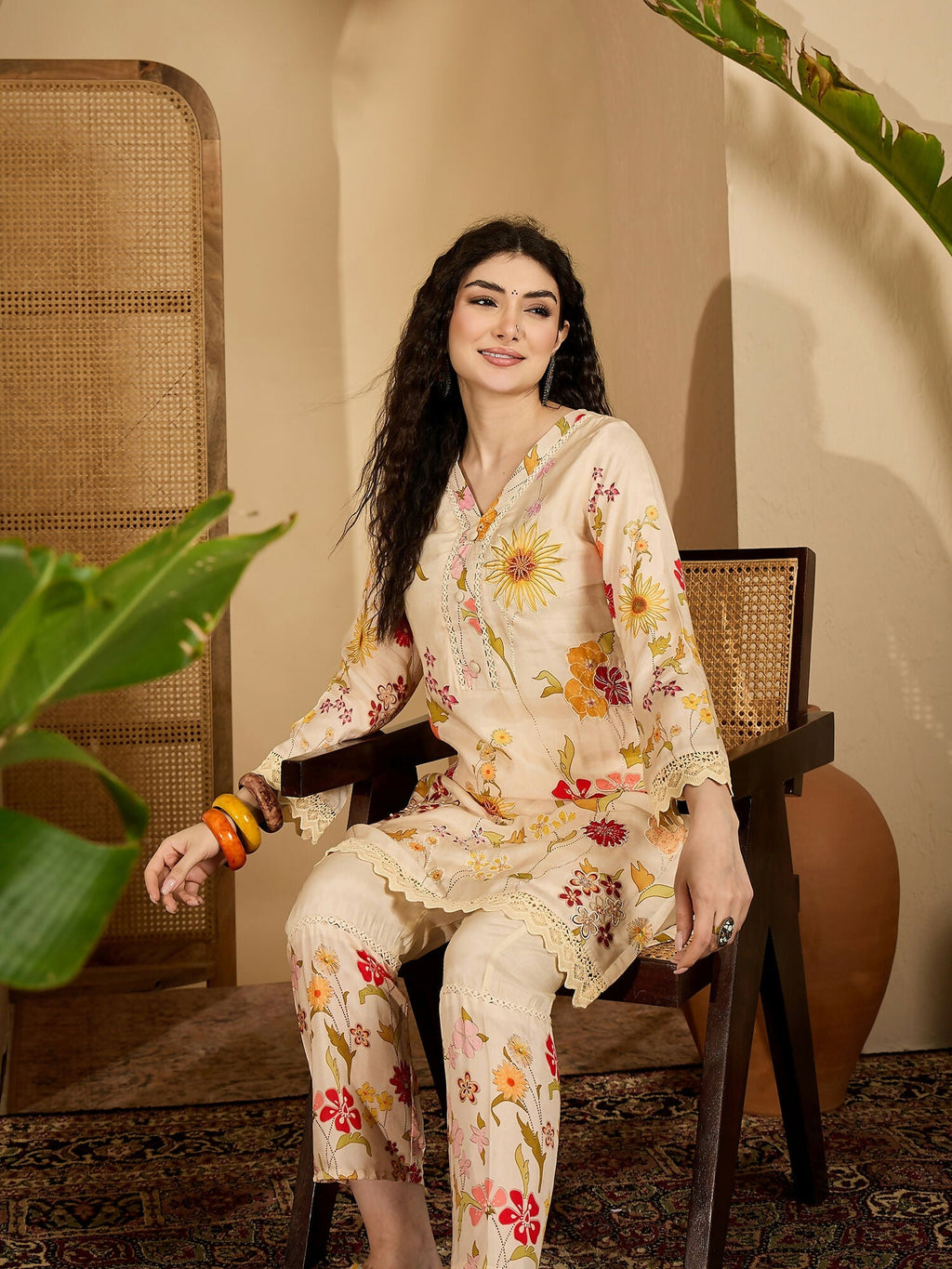 Cream Printed Pure Cotton Co-ord Set