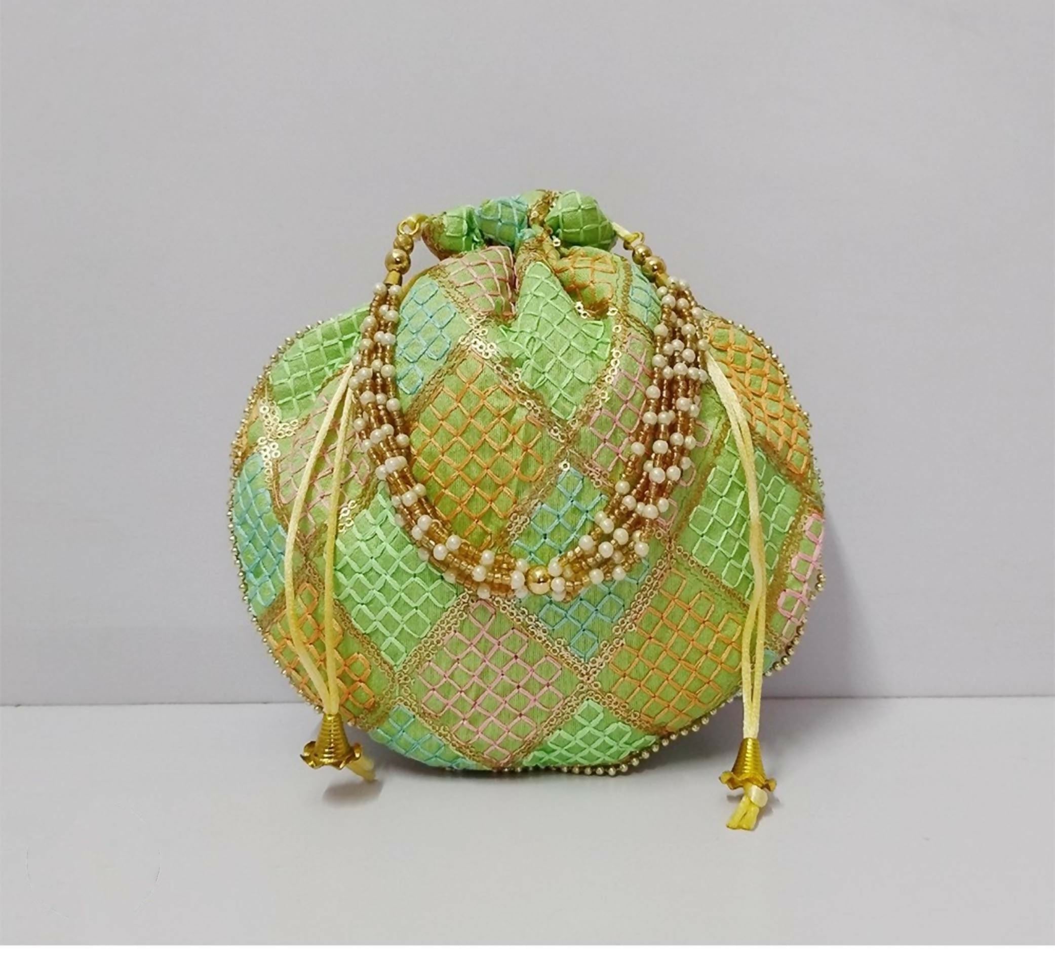 Multicolor embroidered potli style clutch for wedding and festive occasions