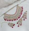 Ruby Stone and Pearl Work Necklace Set featuring intricate ethnic detailing