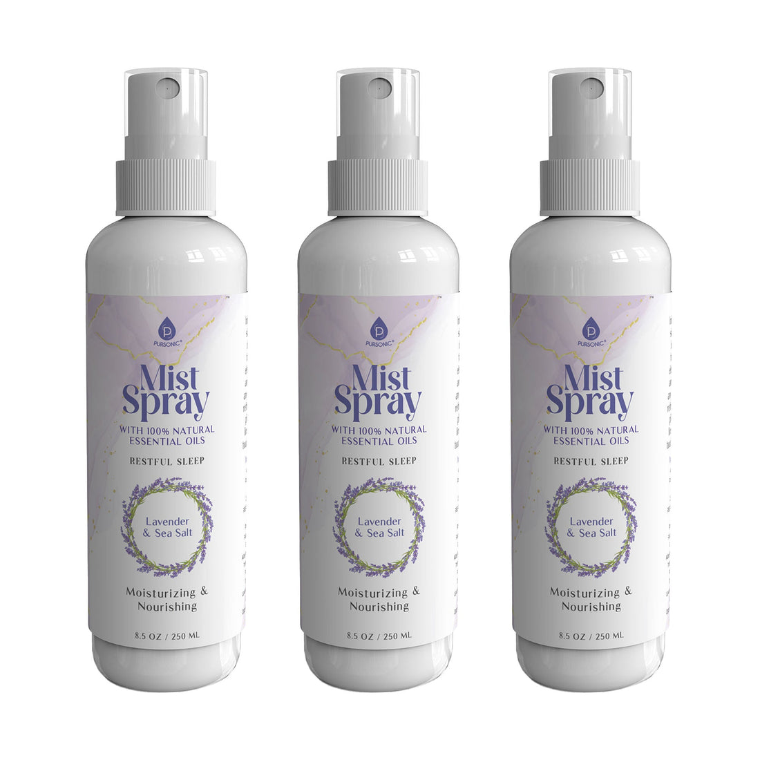 Pursonic Lavender & Sea Salt Aromatherapy Mist Spray Bundle – 3-Pack with 100% Natural Essential Oils