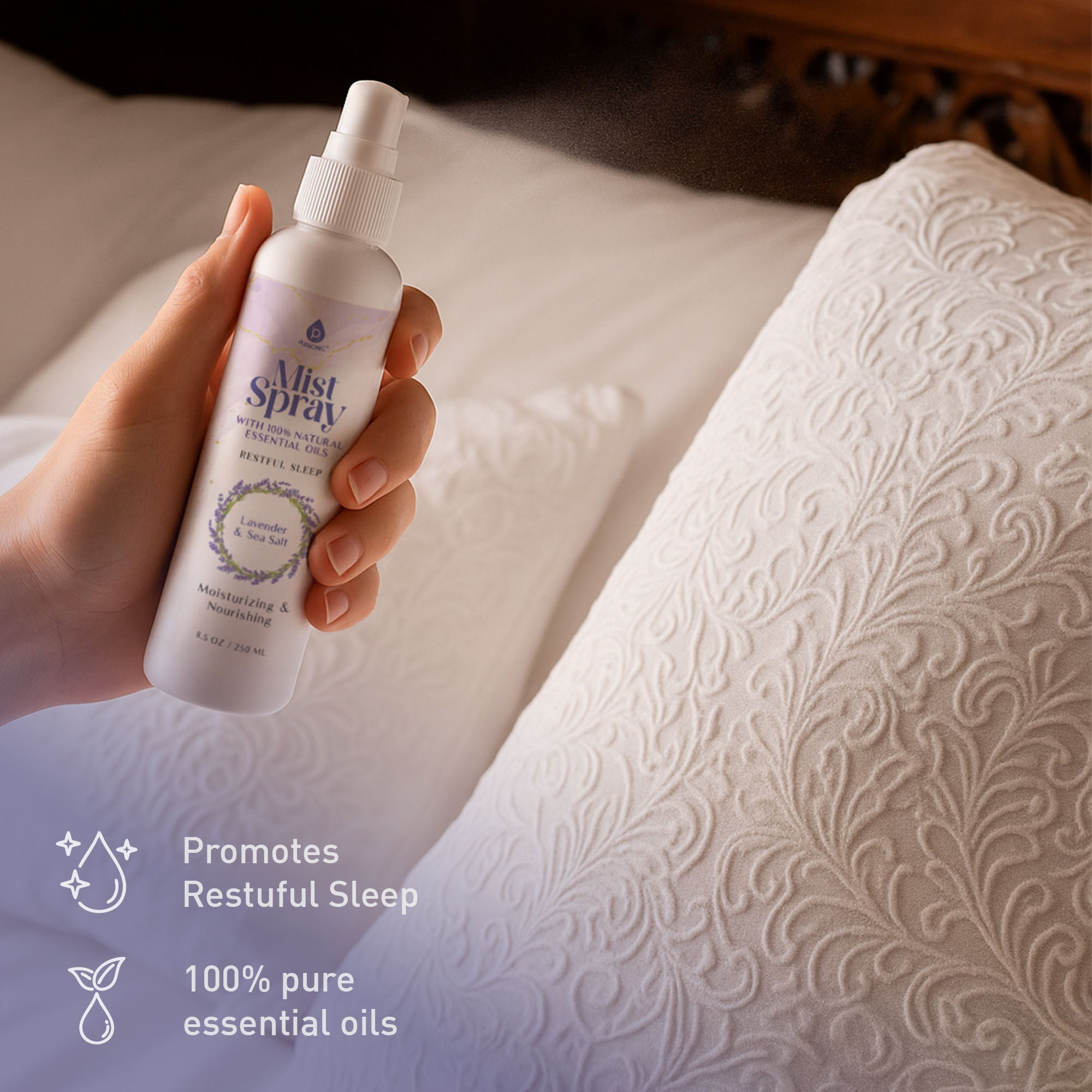 Pursonic Lavender & Sea Salt Mist Spray + 14-Pack Essential Oil Gift Set for Aromatherapy & Wellness