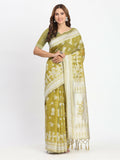A elegant purple linen cotton saree with a matching purple blouse.