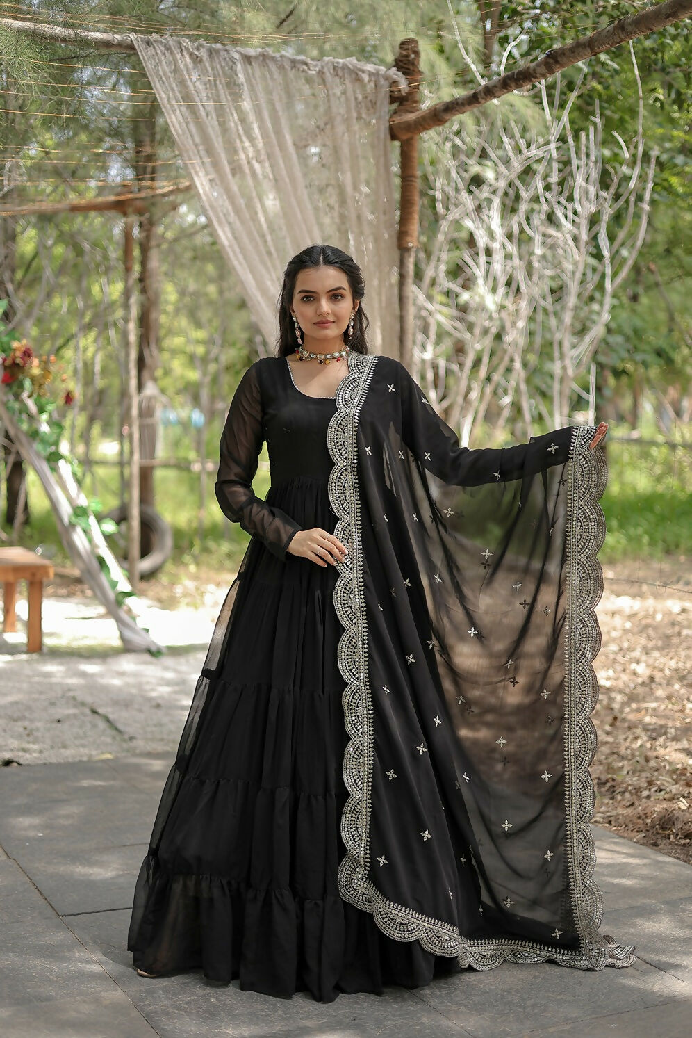 Black Georgette Kurta Set with Intricate Sequence Embroidery