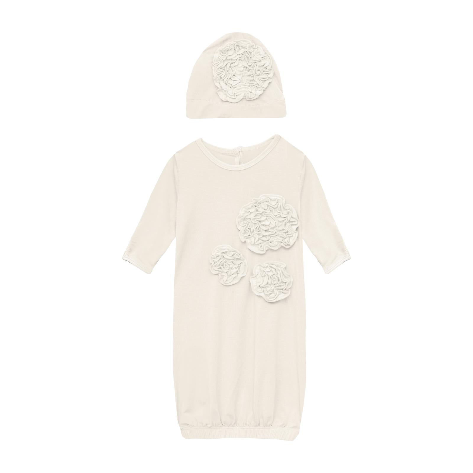 Dahlia Flower Layette Gown & Flower Hat Set in Natural