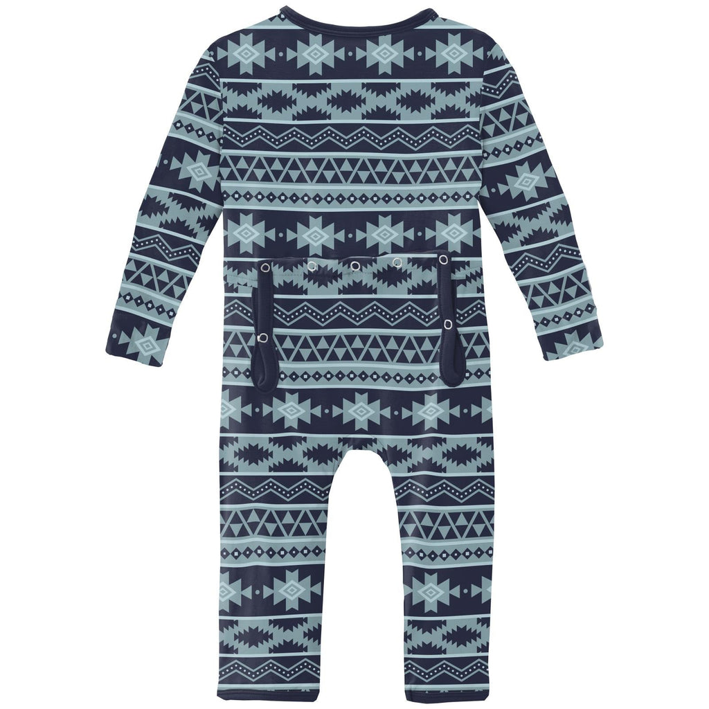 Print Coverall with 2 Way Zipper in Peacoat Mayan Print