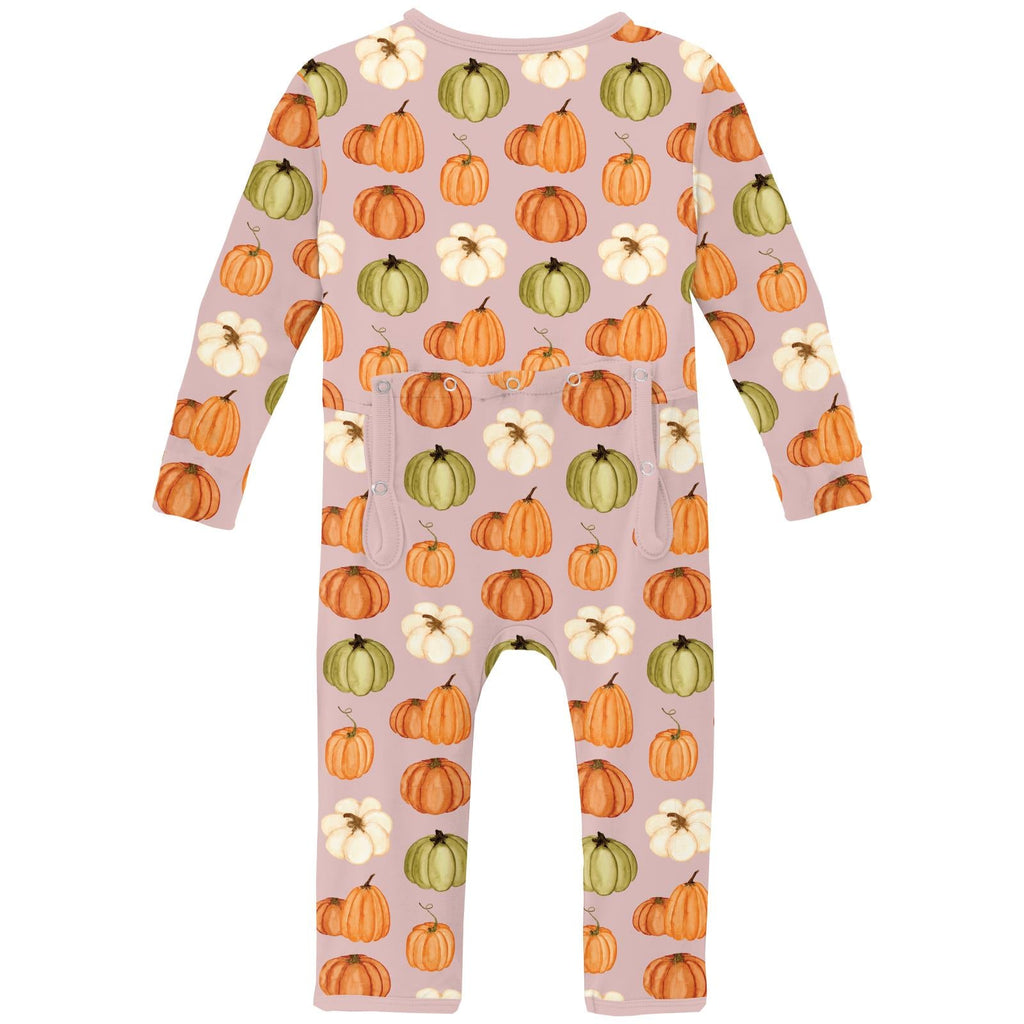 Print Coverall with 2 Way Zipper in Baby Rose Pumpkin Patch