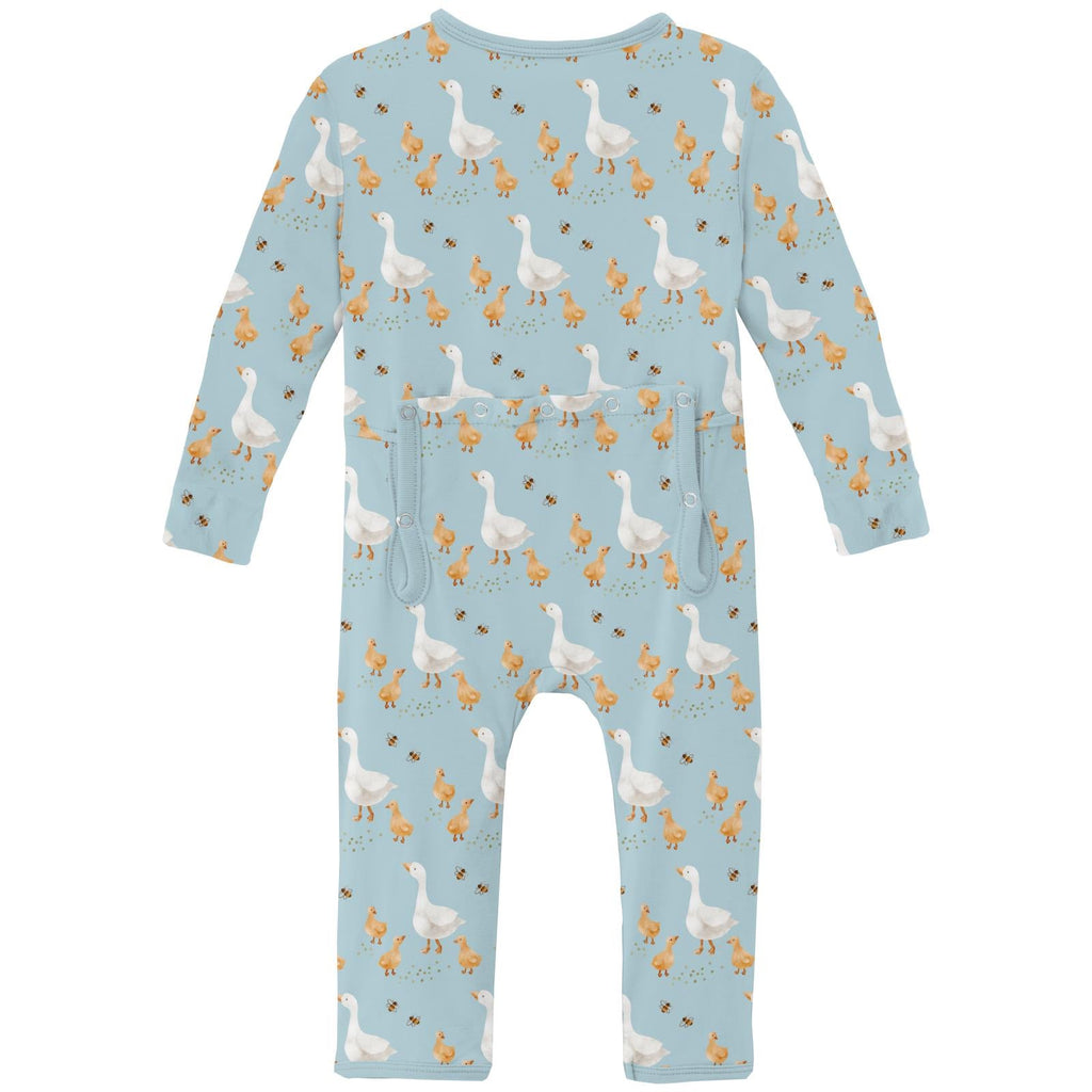 Print Coverall with 2 Way Zipper in Spring Sky Feeding Ducks
