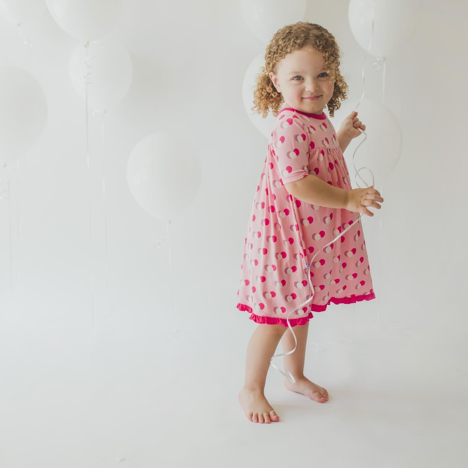 Print Short Sleeve Swing Dress in Lotus Birthday