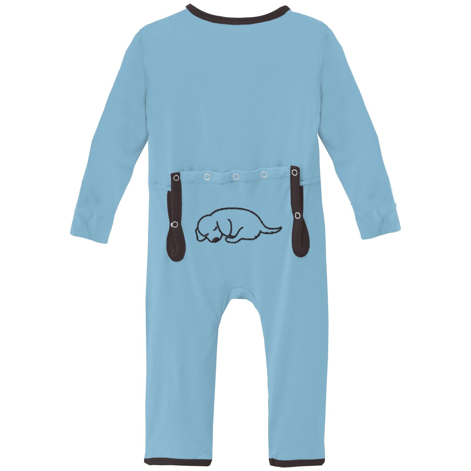 Applique Coverall with 2 Way Zipper in Seaside Blue Dog