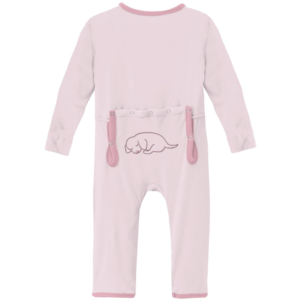 Applique Coverall with 2 Way Zipper in Shrinking Violet Dog
