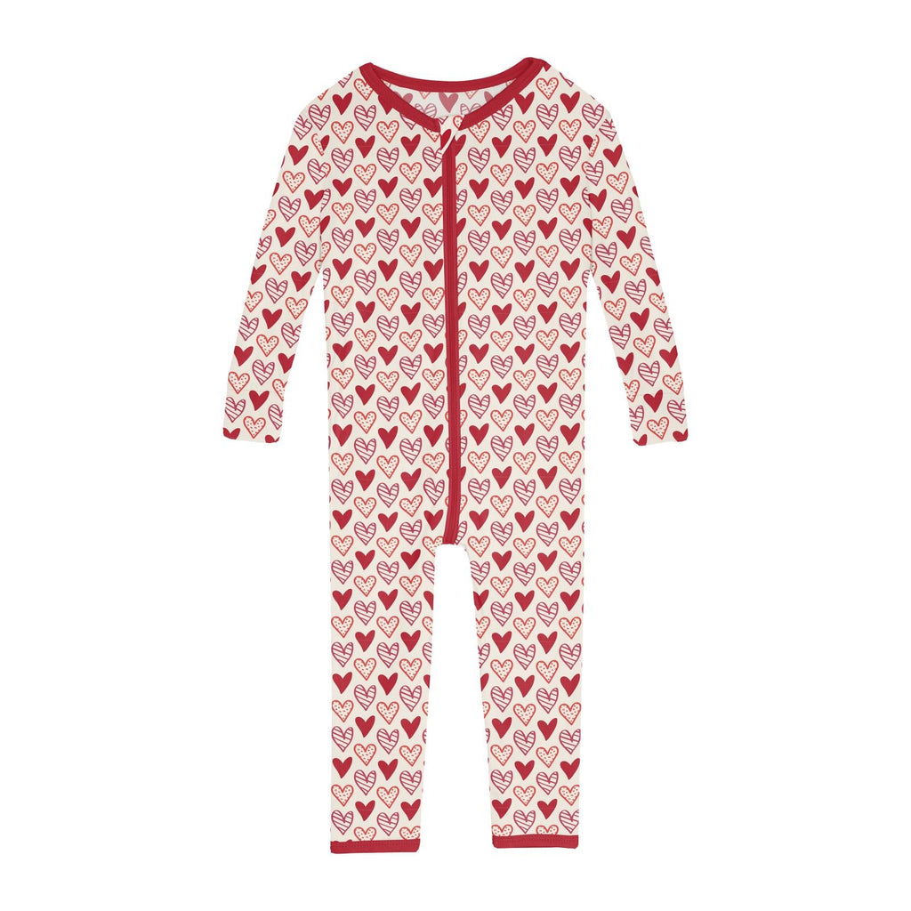 Print Convertible Sleeper with Zipper in Natural Heart Doodles