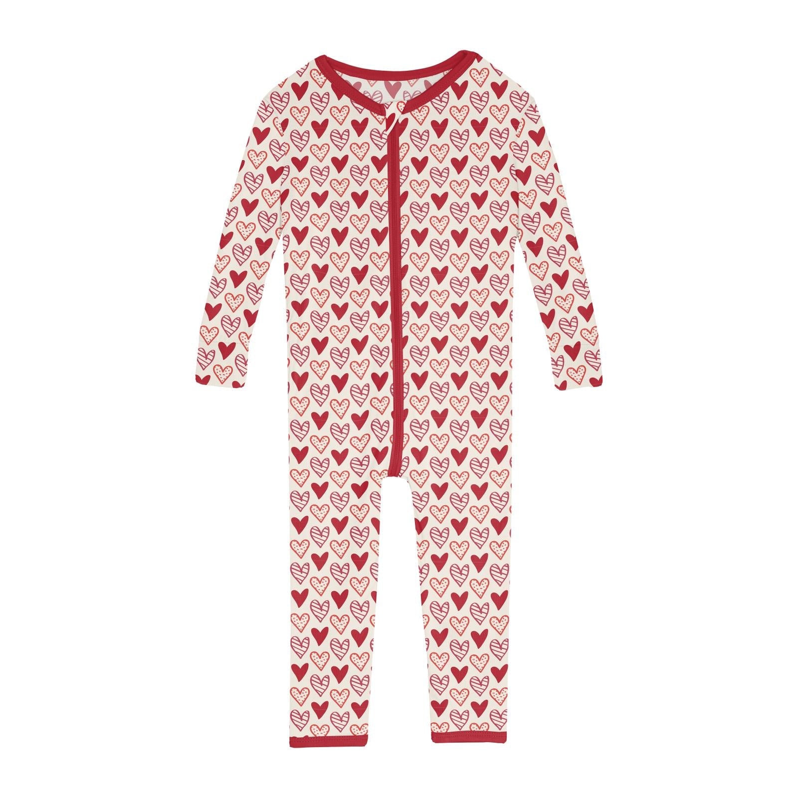 Print Convertible Sleeper with Zipper in Natural Heart Doodles