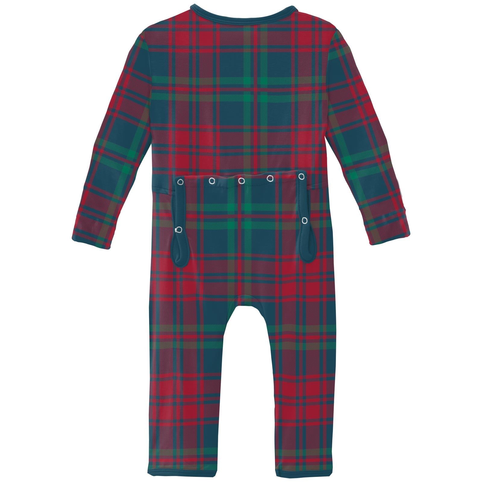 Print Coverall with 2 Way Zipper in Peacock Plaid
