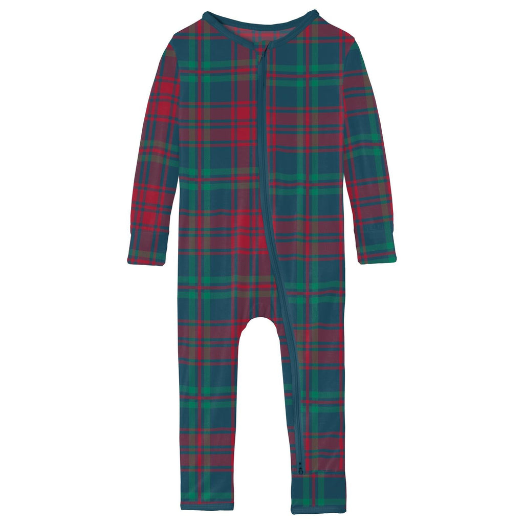 Print Coverall with 2 Way Zipper in Peacock Plaid