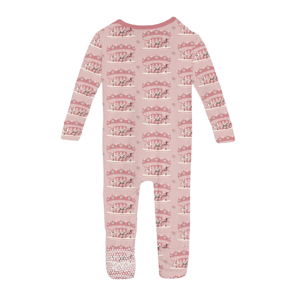 Print Convertible Coverall in Baby Rose Fair Carousel