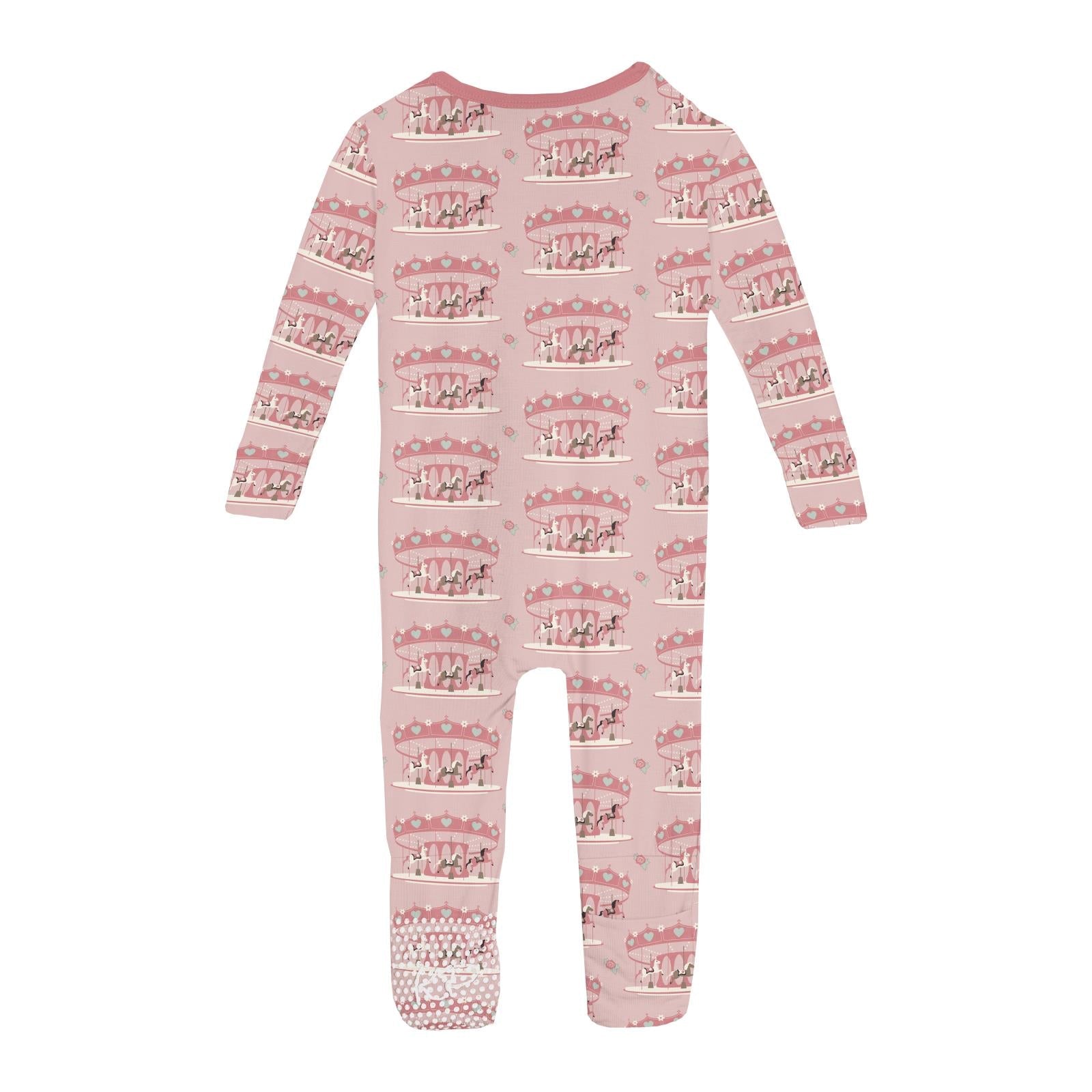 Print Convertible Coverall in Baby Rose Fair Carousel