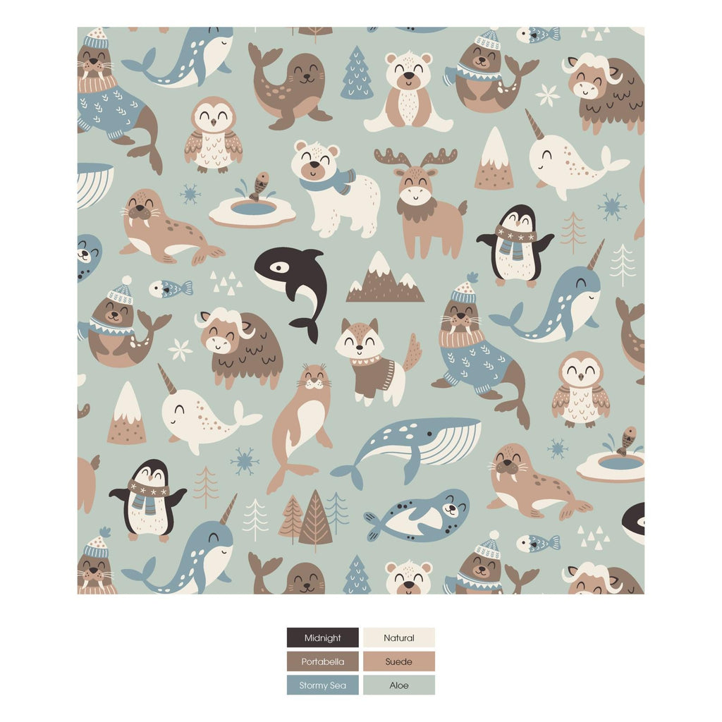 Print Bib Set of 3 in Aloe Arctic Animals, Natural Hot Chocolate & Stormy Sea Gingerbread Town