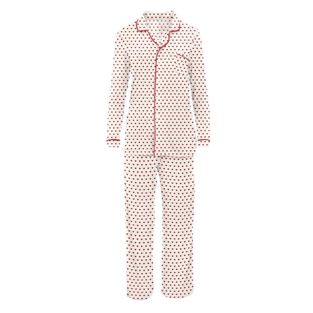Women's Long Sleeve Collared Pajama Set in Natural Hearts - Image 2