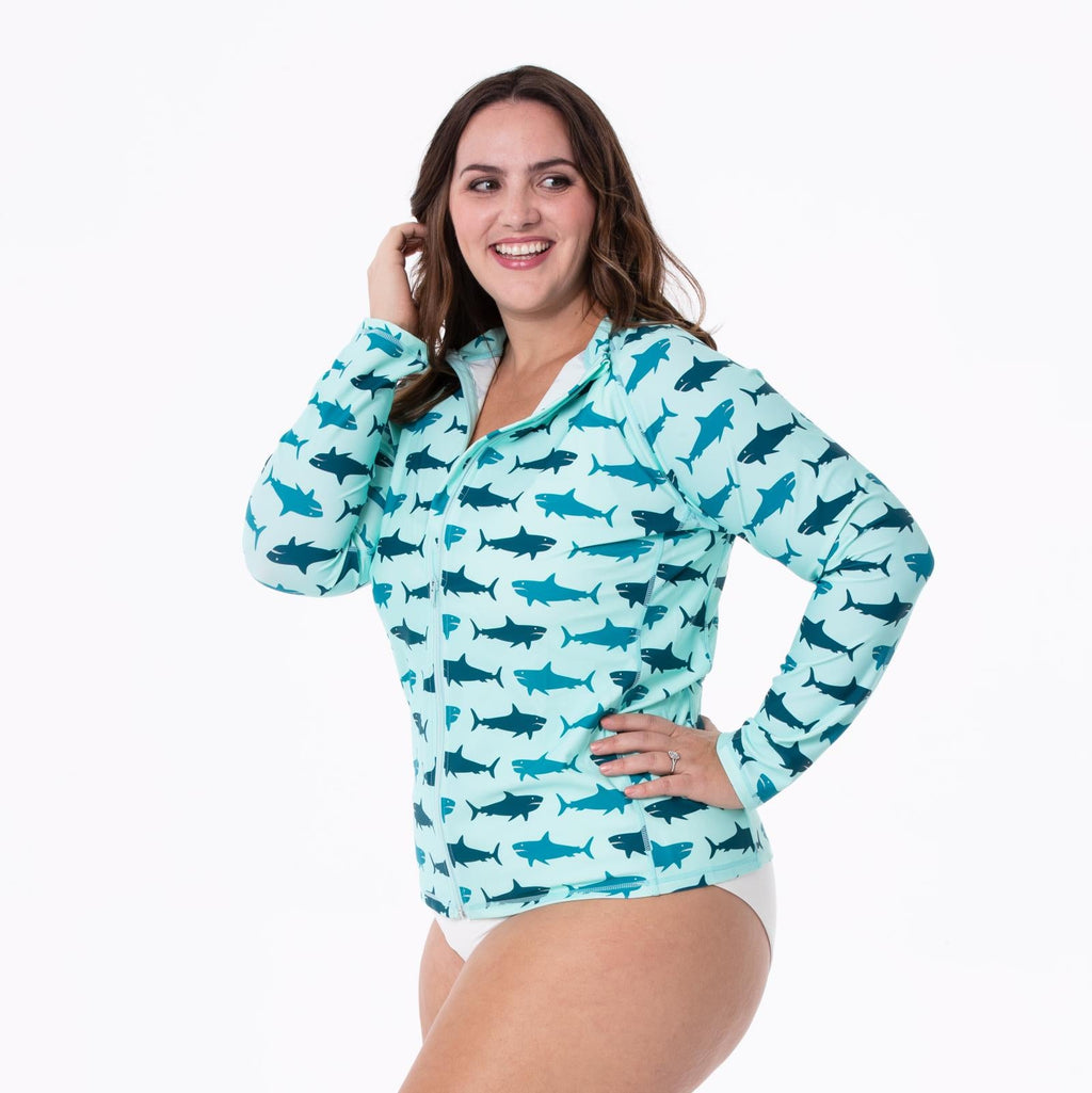 Women's Long Sleeve Swim and Sun Cover Up in Summer Sky Megalodon