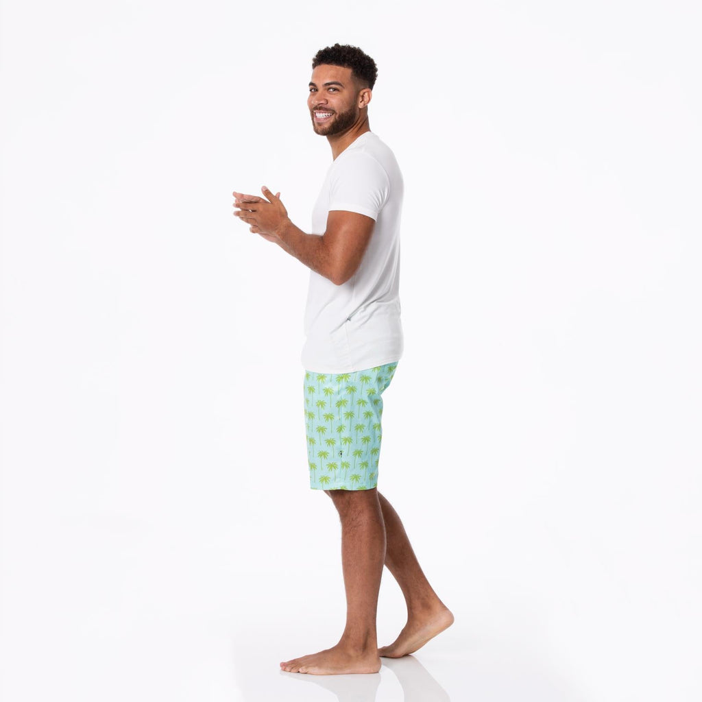 Men's Hybrid Swim Shorts in Sky Blue and Green Palm Print