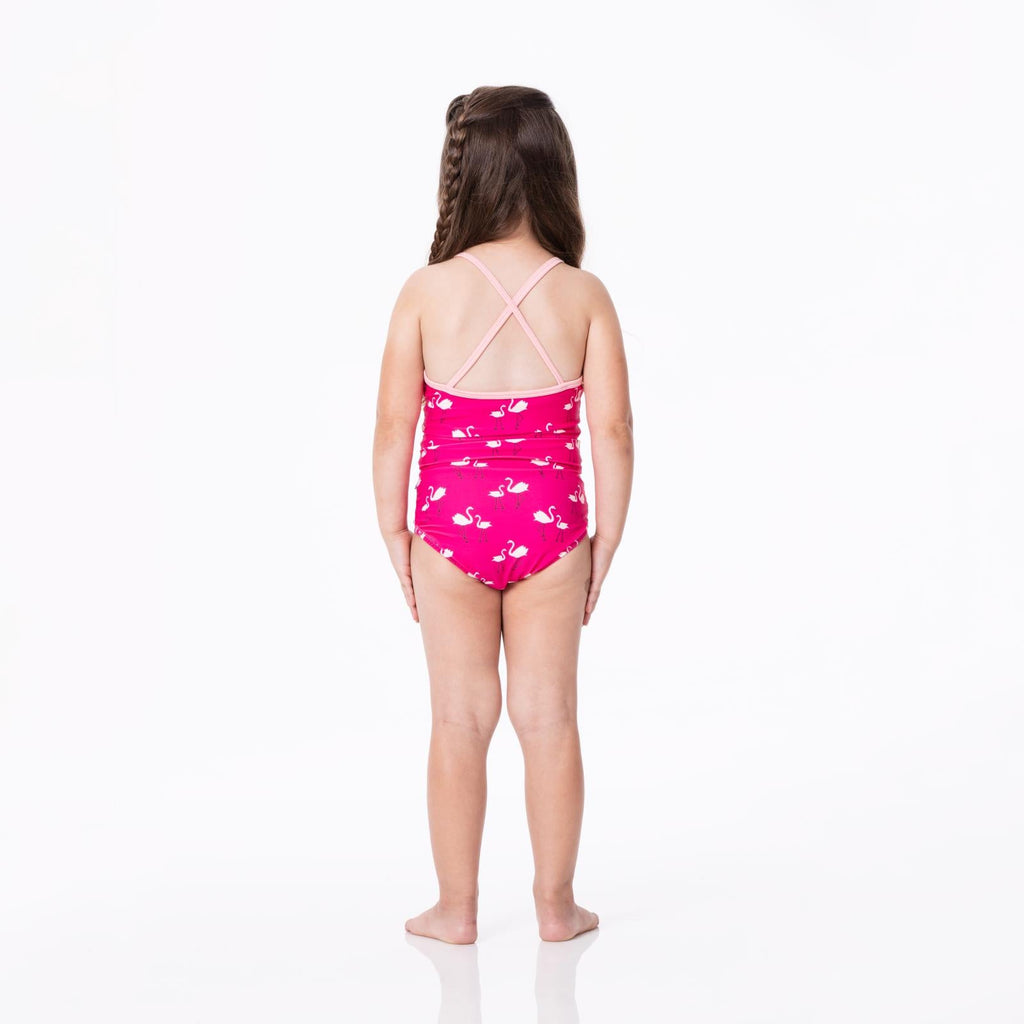 Print One-Piece Bathing Suit in Calypso Flamingos