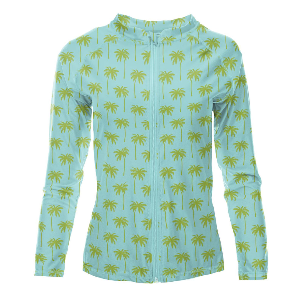 Print Long Sleeve Swim and Sun Cover Up in Summer Sky Palm Trees