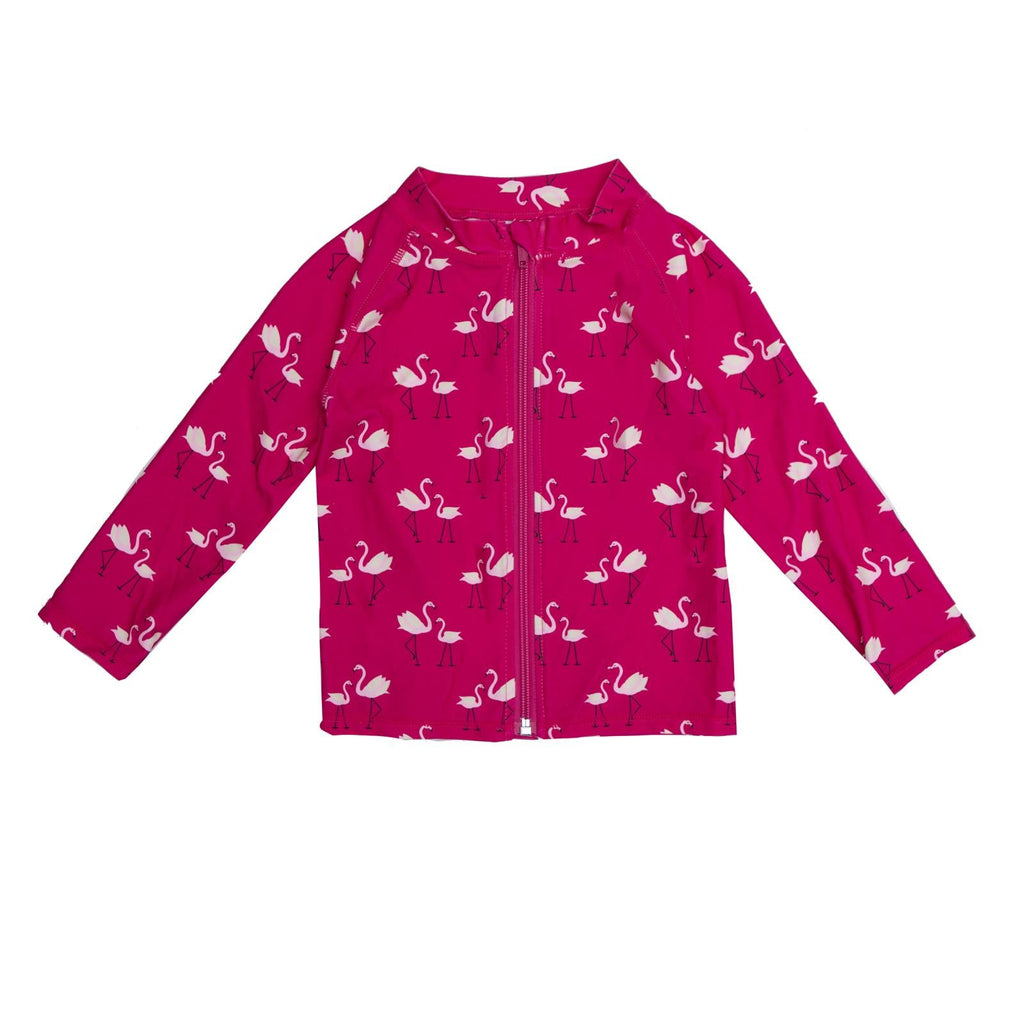 Girls Long Sleeve Zip-Front Swim Cover Up in Calypso Flamingos