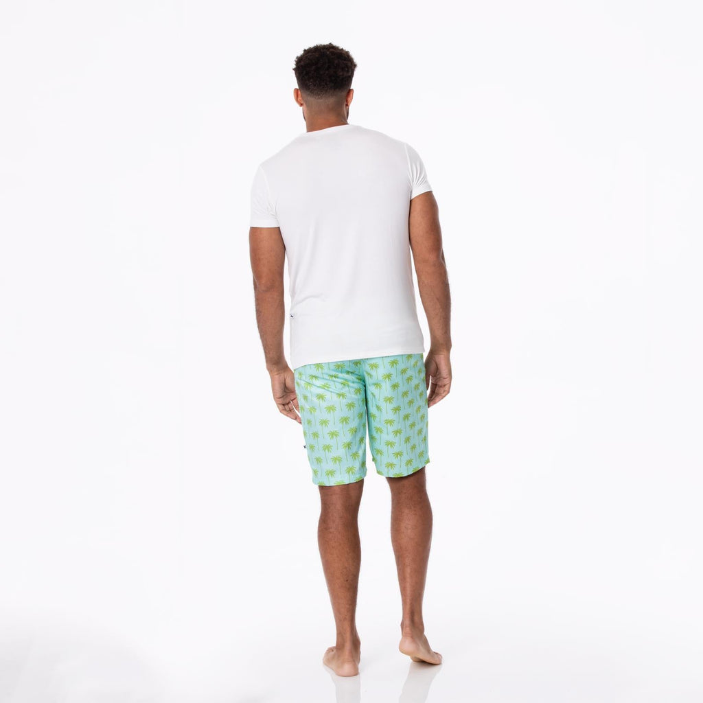Men's Hybrid Swim Shorts in Sky Blue and Green Palm Print