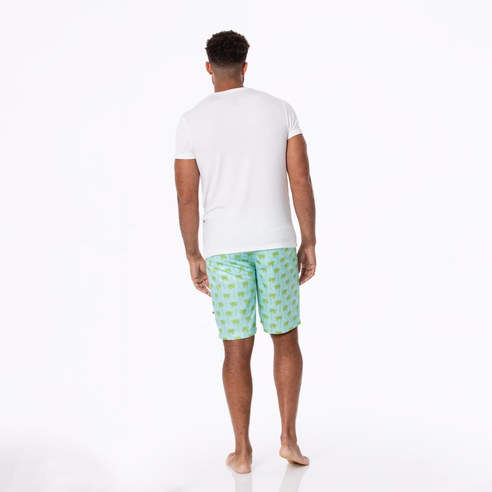 Men's Hybrid Swim Shorts in Sky Blue and Green Palm Print
