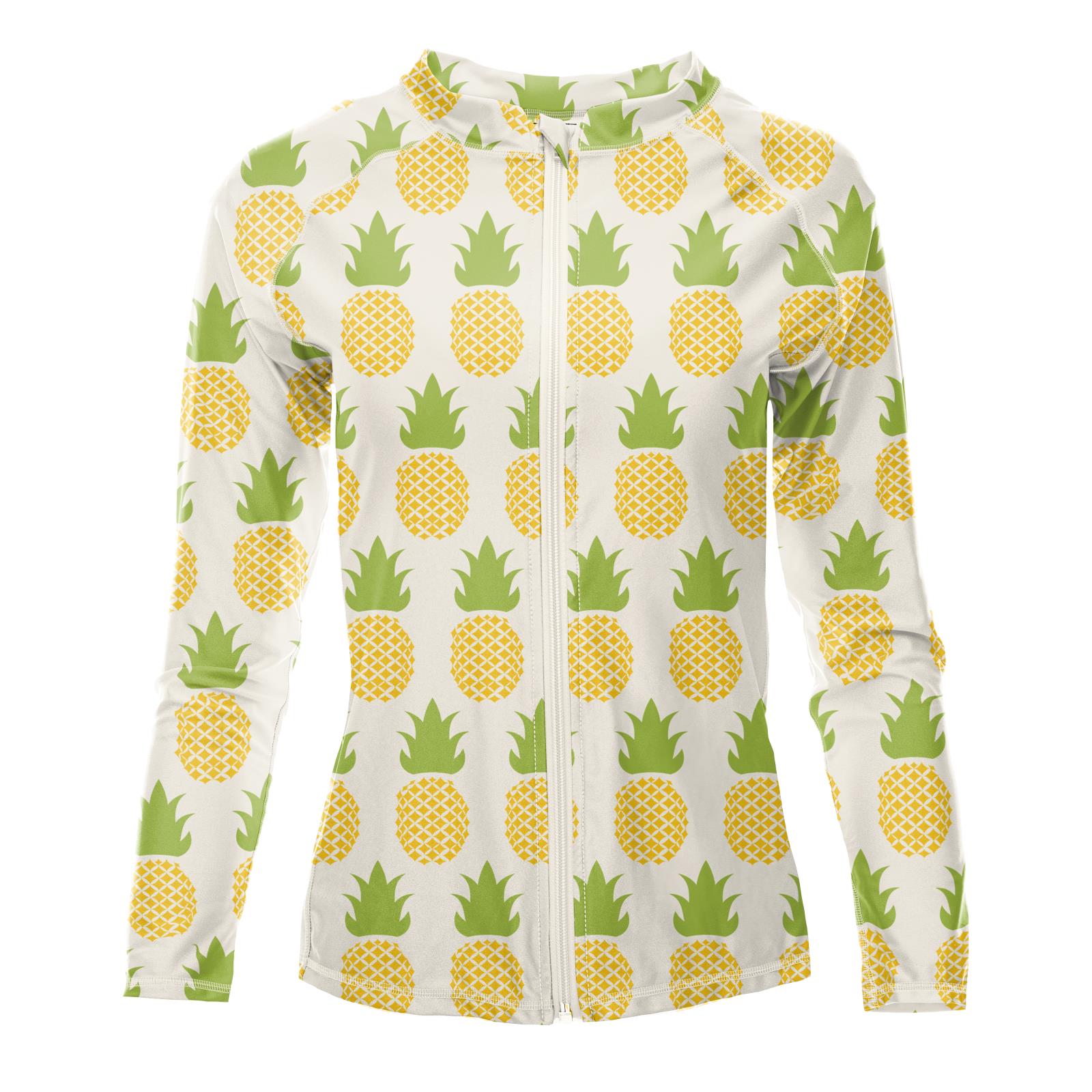 Women's Long Sleeve Zip-Up Swim Cover Up in Natural Pineapple