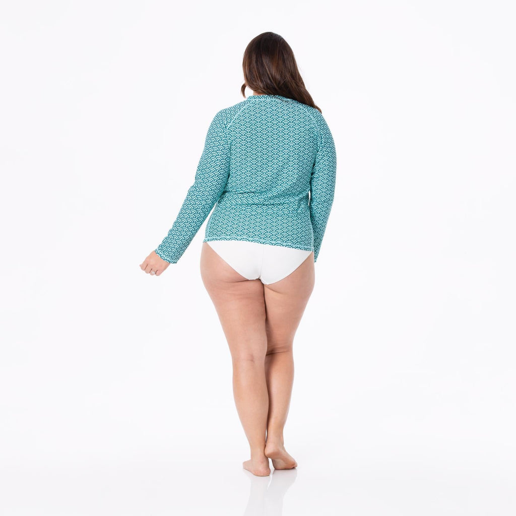 Women's Long Sleeve Swim and Sun Cover Up in Summer Sky Waves