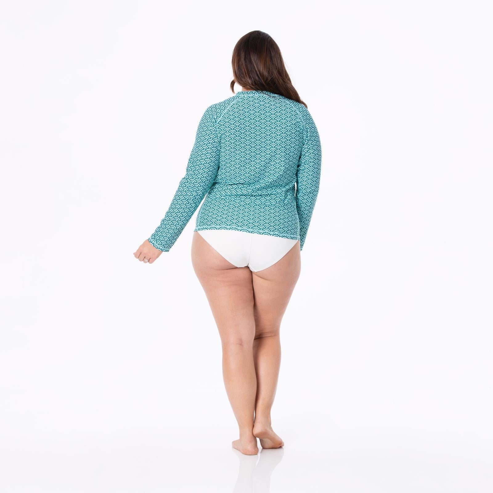 Women's Long Sleeve Swim and Sun Cover Up in Summer Sky Waves