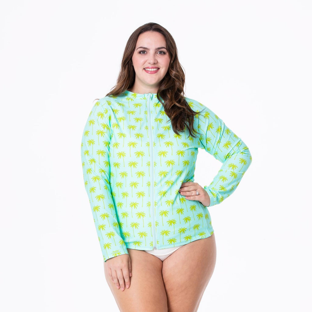 Print Long Sleeve Swim and Sun Cover Up in Summer Sky Palm Trees