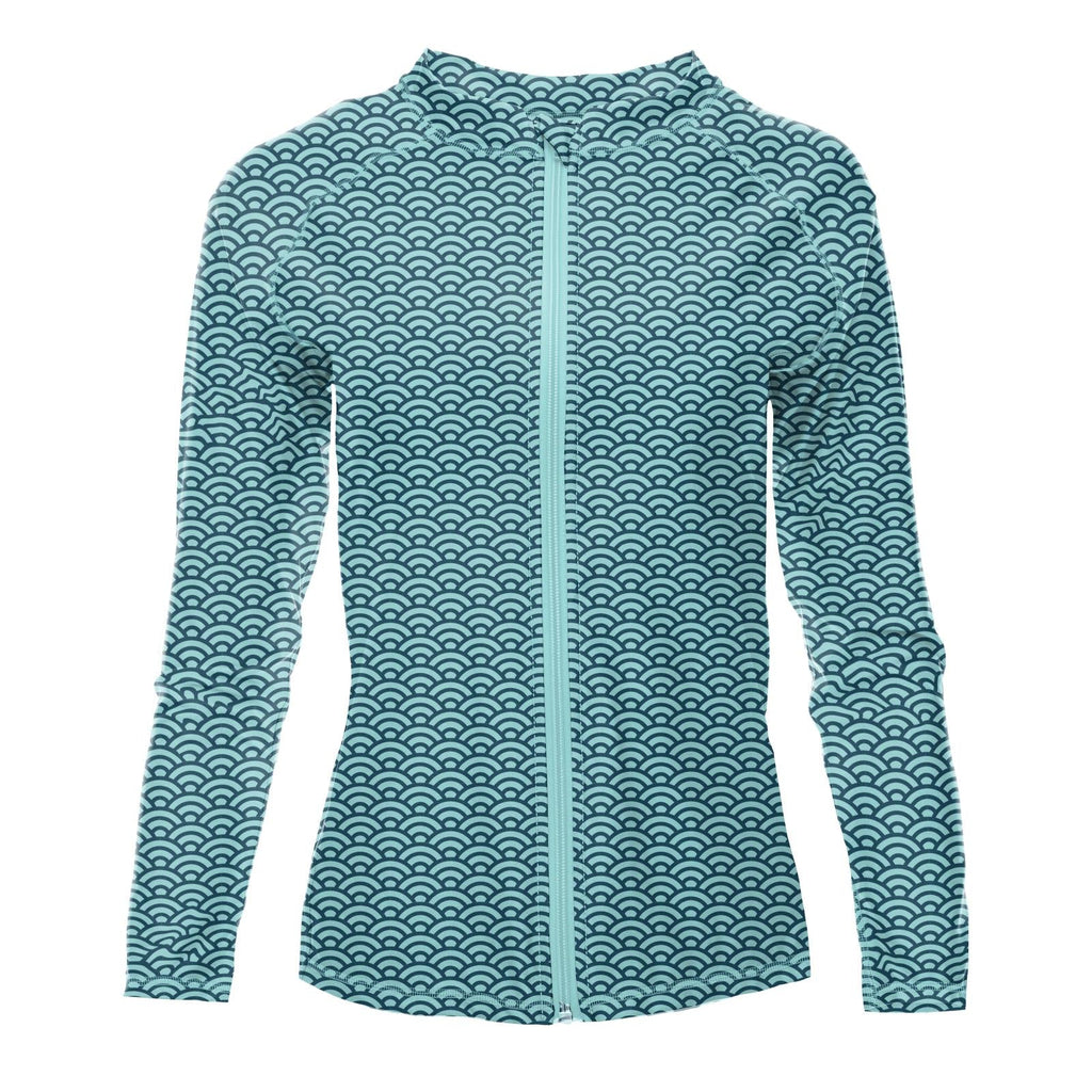 Women's Long Sleeve Swim and Sun Cover Up in Summer Sky Waves