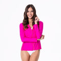Long sleeve minimalist swim cover-up in vibrant Calypso magenta